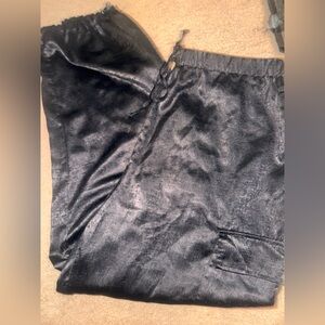 Rachel women’s Black Satin Cargo Jogger Pants with Drawstring